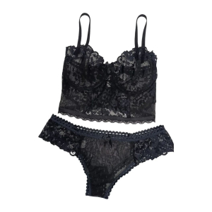 CONJUNTO ENCAJE - CORSETTE Y TANGA - NEGRO
