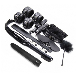 KIT VIBRO Y 10 PIEZAS BONDAGE SET NEGRO