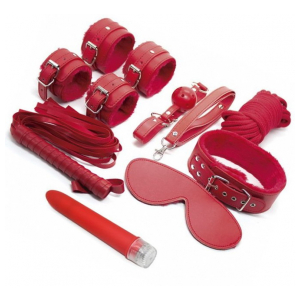 KIT VIBRO Y 7 PIEZAS BONDAGE SET ROJO