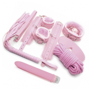 KIT VIBRO Y 7 PIEZAS BONDAGE SET ROSADO