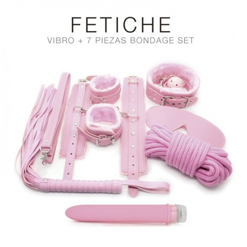 KIT VIBRO Y 7 PIEZAS BONDAGE SET ROSADO